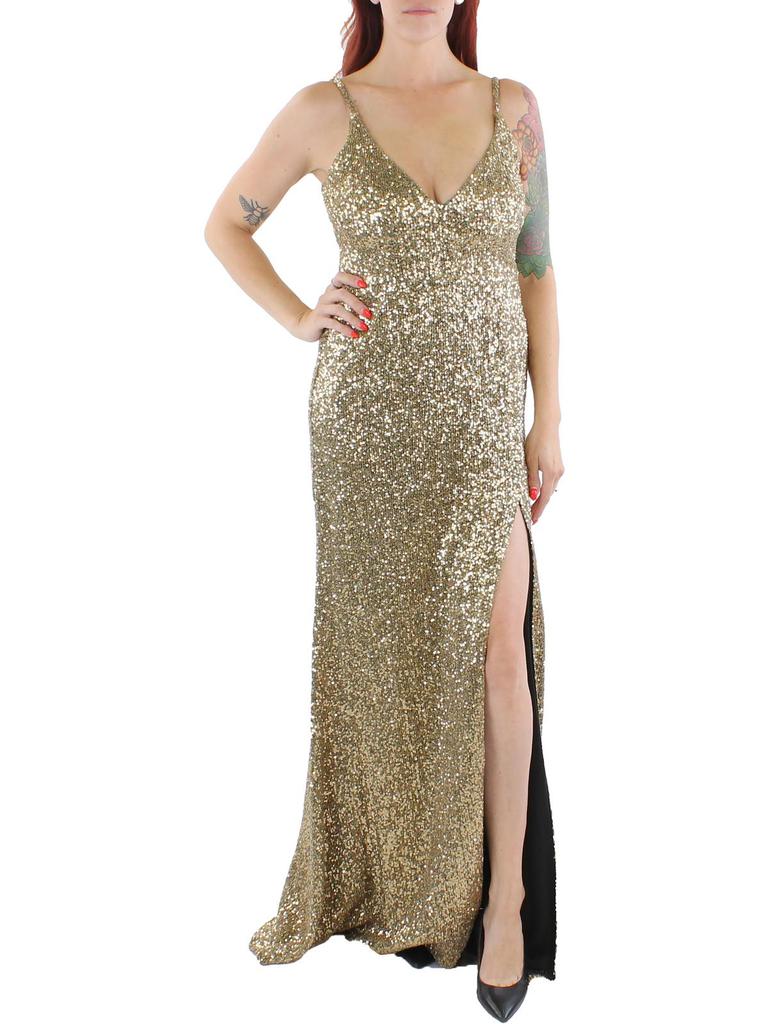 Mac Duggal Womens Metallic Long Slip Dress
