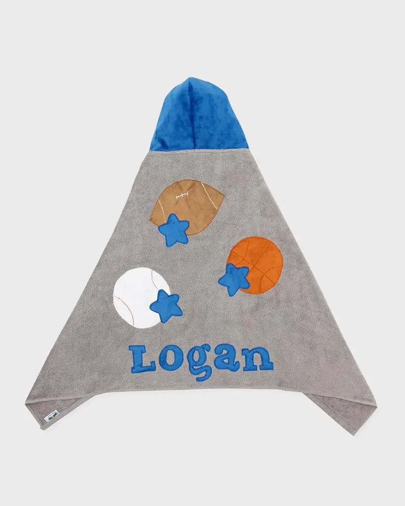 Boogie Baby Personalized Good Sport Hooded Towel, Gray/Blue