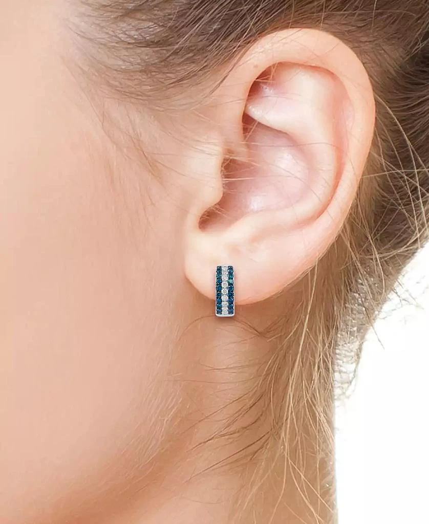 Effy EFFY® Blue Diamond (5/8 ct. t.w.) & White Diamond (1/3 ct. t.w.) Huggie Hoop Earrings in 14k White Gold 2
