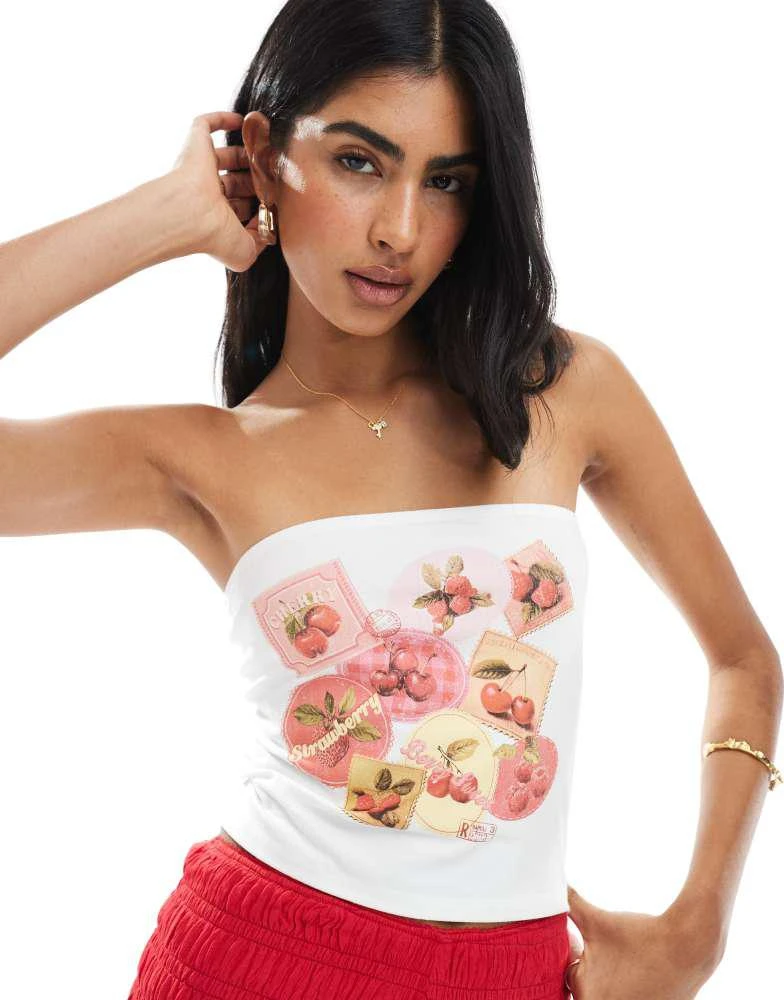 Miss Selfridge Miss Selfridge summer postcard print bandeau top in white 1
