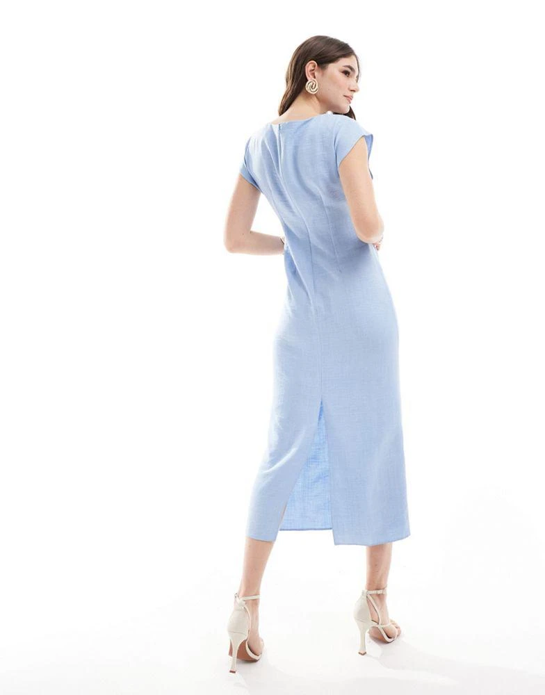 ASOS ASOS DESIGN cap sleeve keyhole ruched front midi dress in sky blue 3