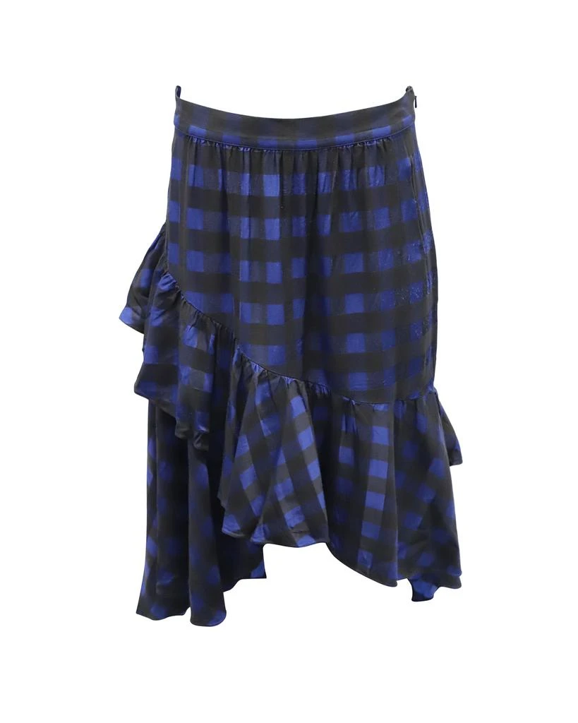 Temperley London Gathered Checked Skirt in Blue Acetate 1