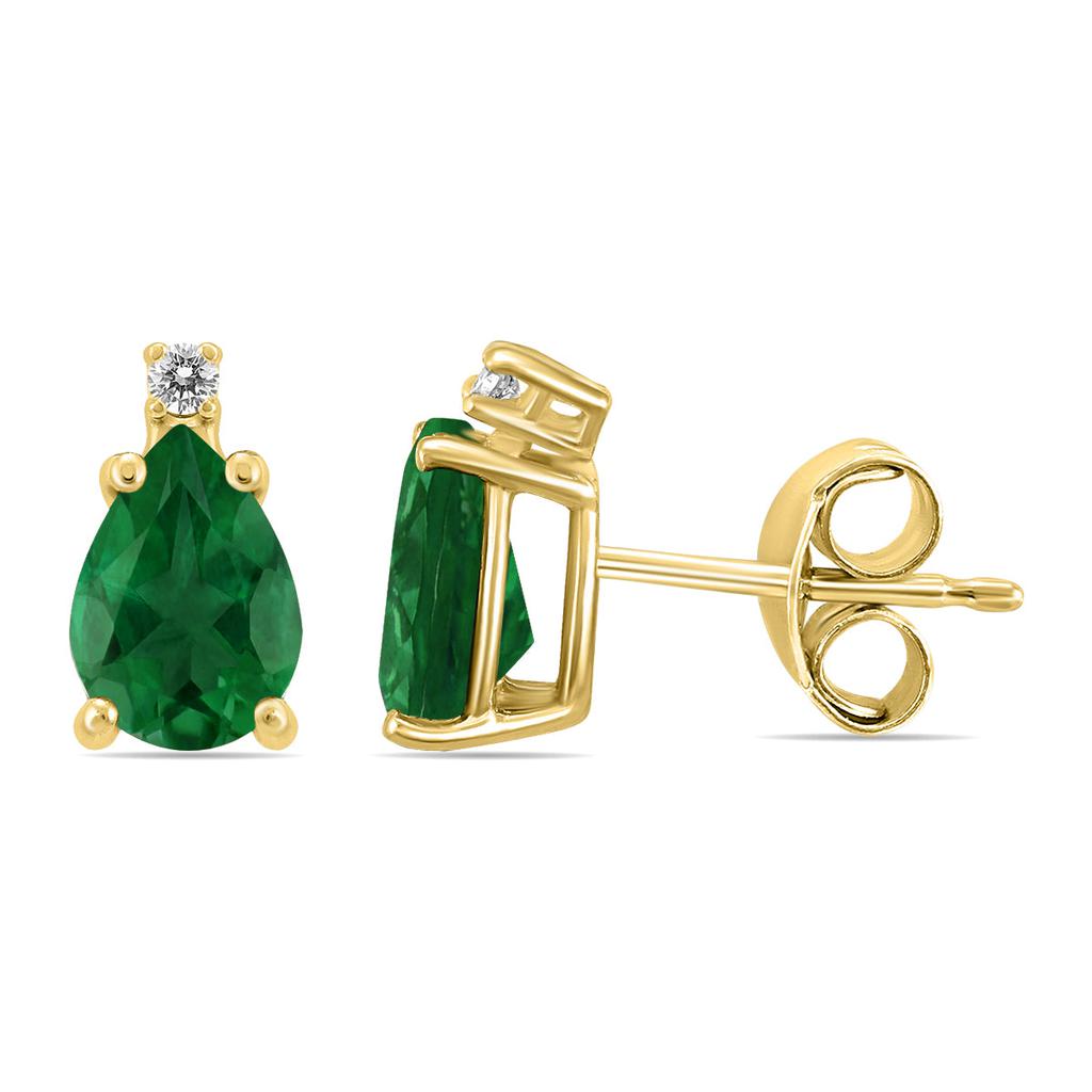 Monary 14K Yellow Gold 5x3MM Pear Emerald and Diamond Earrings