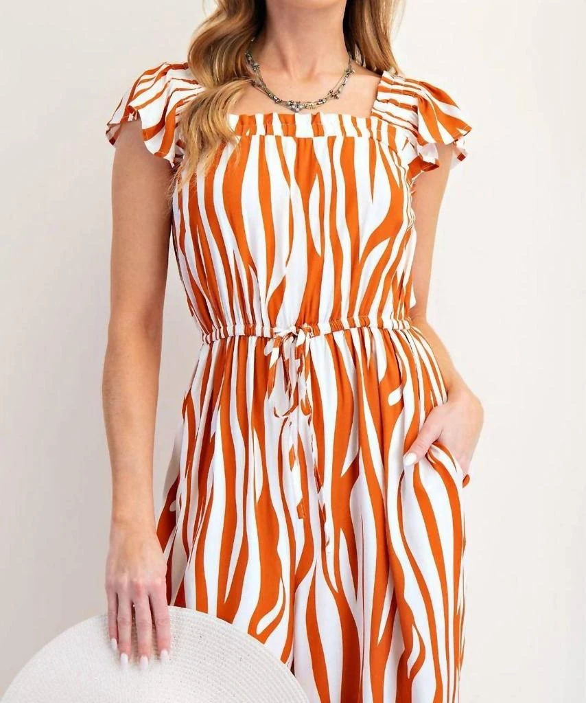 Easel Easel - Curve Print Cotton Linen Wide Leg Jumpsuit 5