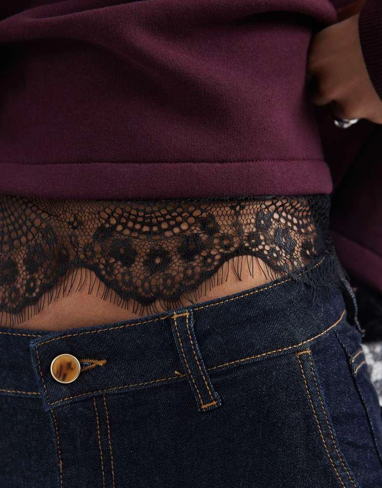 Miss Selfridge Miss Selfridge lace hem sweatshirt in plum 2