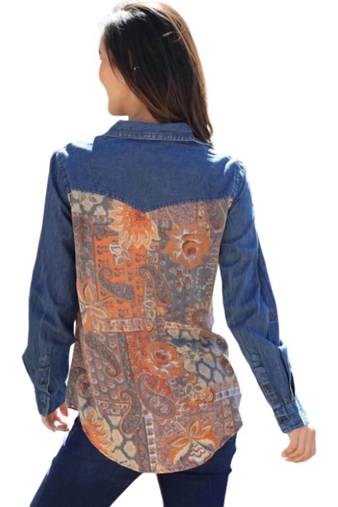 Nostalgia Helene Embroidered Denim Shirt With Paisley Back In Blue