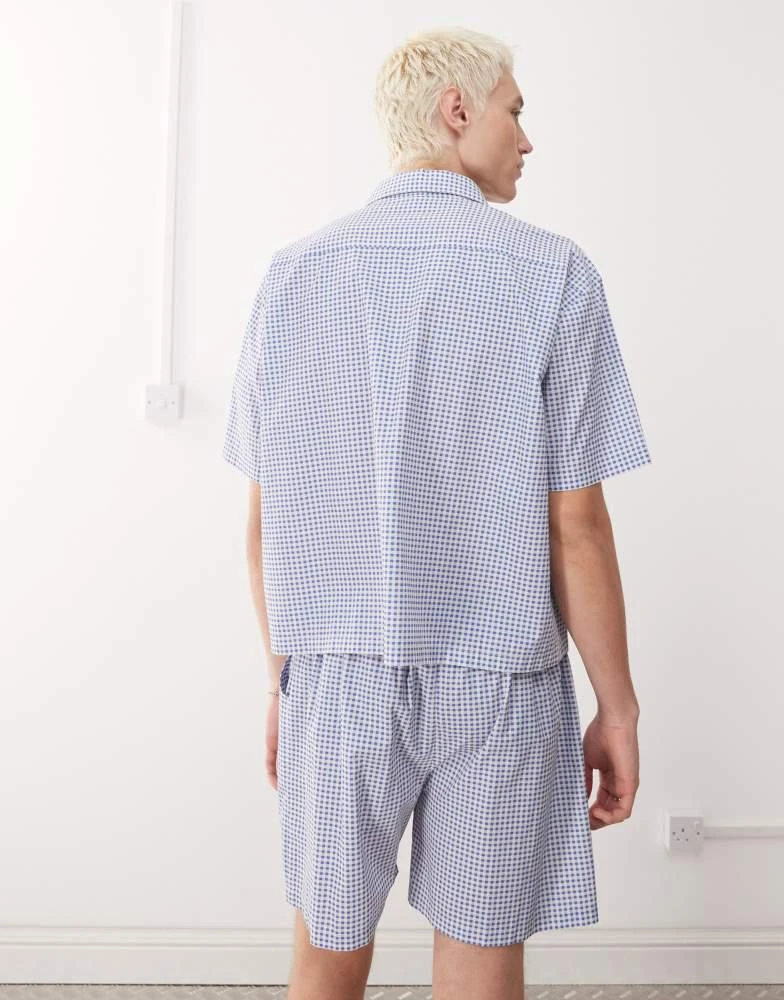 Reclaimed Vintage Reclaimed Vintage unisex short sleeve boxy shirt in blue and white check 4