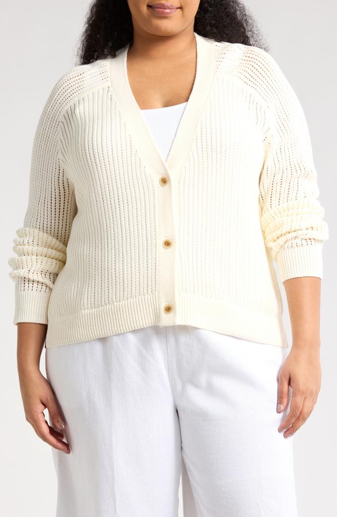 Caslon Pointelle V-Neck Cardigan