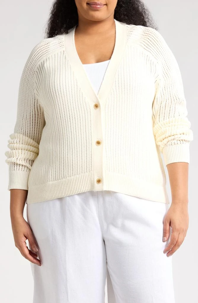 Caslon Pointelle V-Neck Cardigan 1
