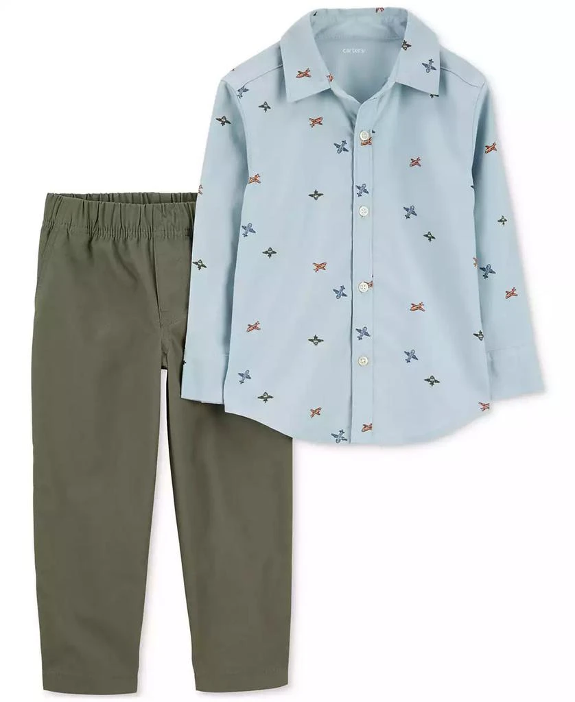 Carter's Baby Boys Cotton Airplane Button-Down Shirt & Pants, 2 Piece Set 1