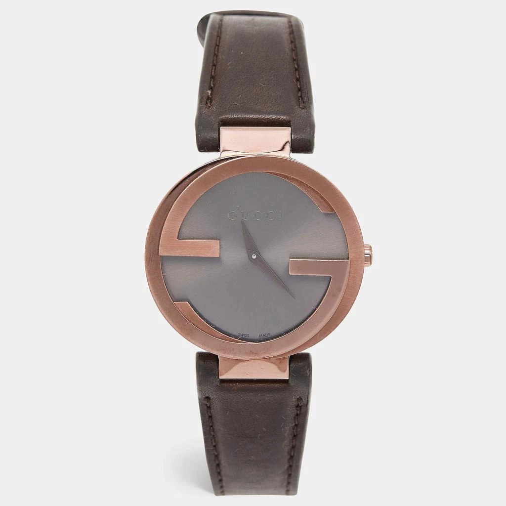 Gucci Gucci Slate Brown PVD Stainless Steel Leather Interlocking G YA133309 Women's Wristwatch 37 mm 1