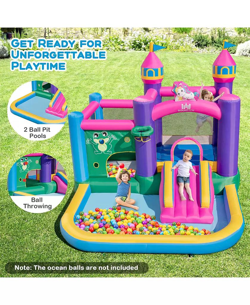 Costway 6-in-1 Kids Inflatable Bounce House with Slide Jumping Area Ball Pit Pools Castle without Blower