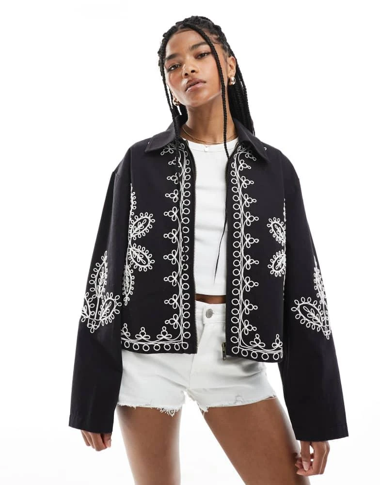 ASOS ASOS DESIGN embroidered top collar jacket in black from ASOS
