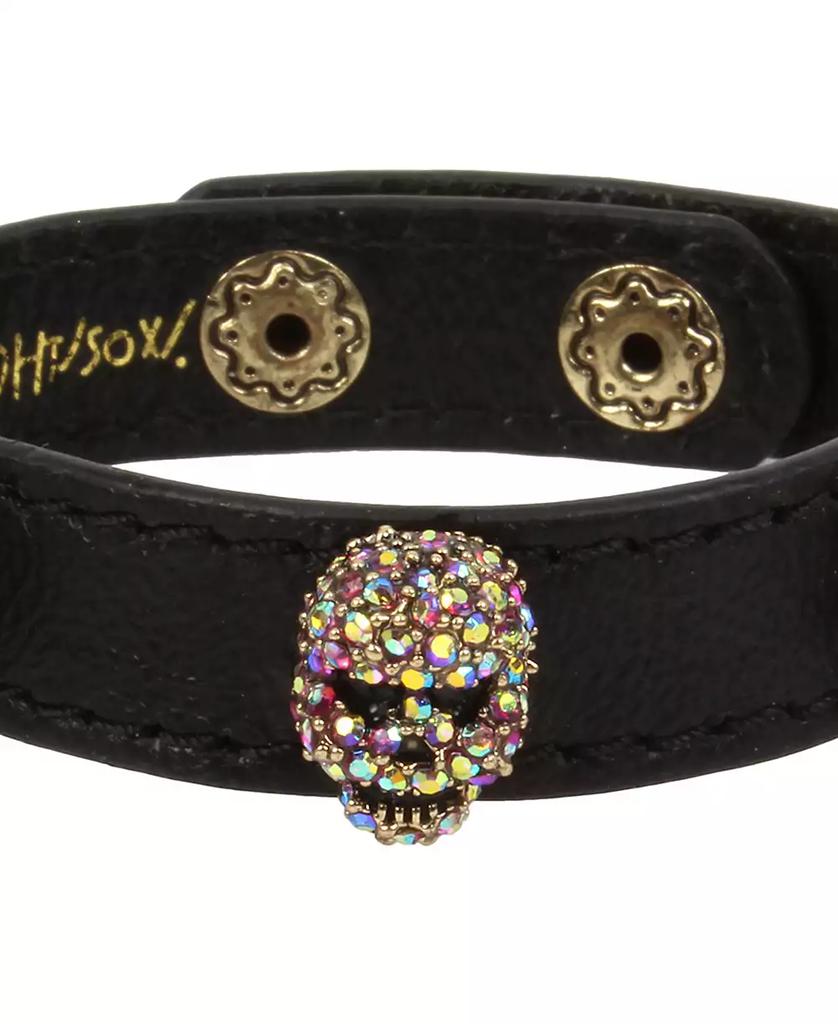 Betsey Johnson Faux Stone Pave Skull Leather Snap Bracelet