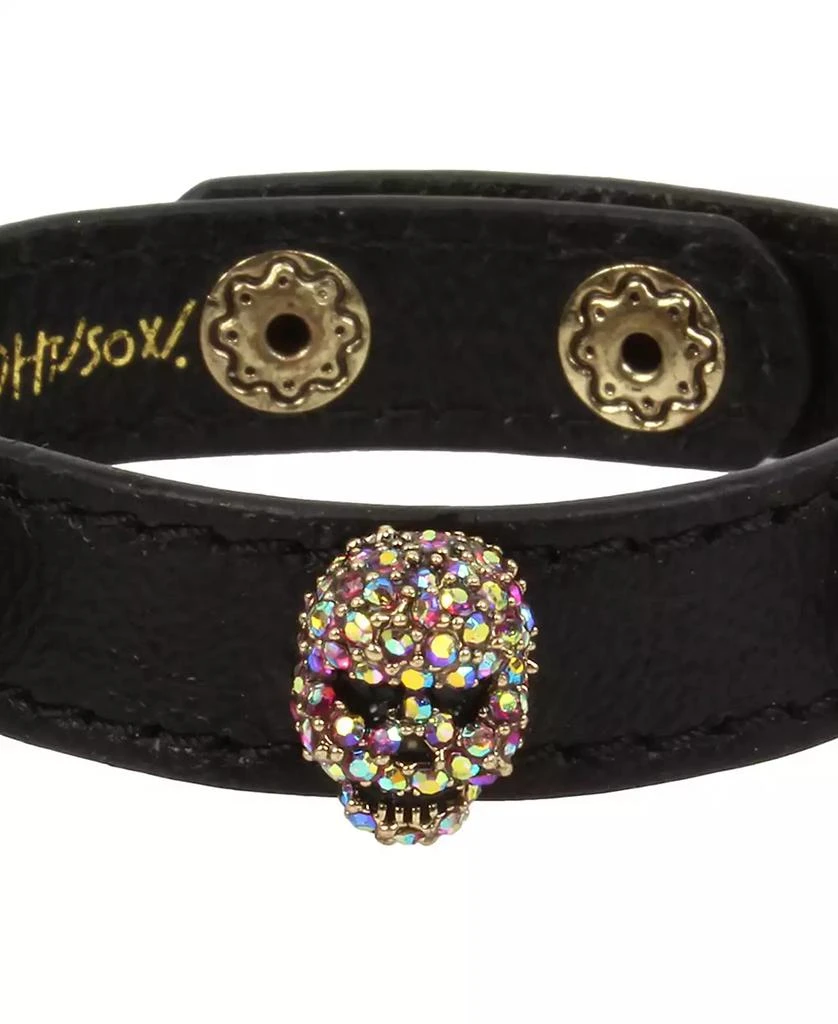 Betsey Johnson Faux Stone Pave Skull Leather Snap Bracelet 2