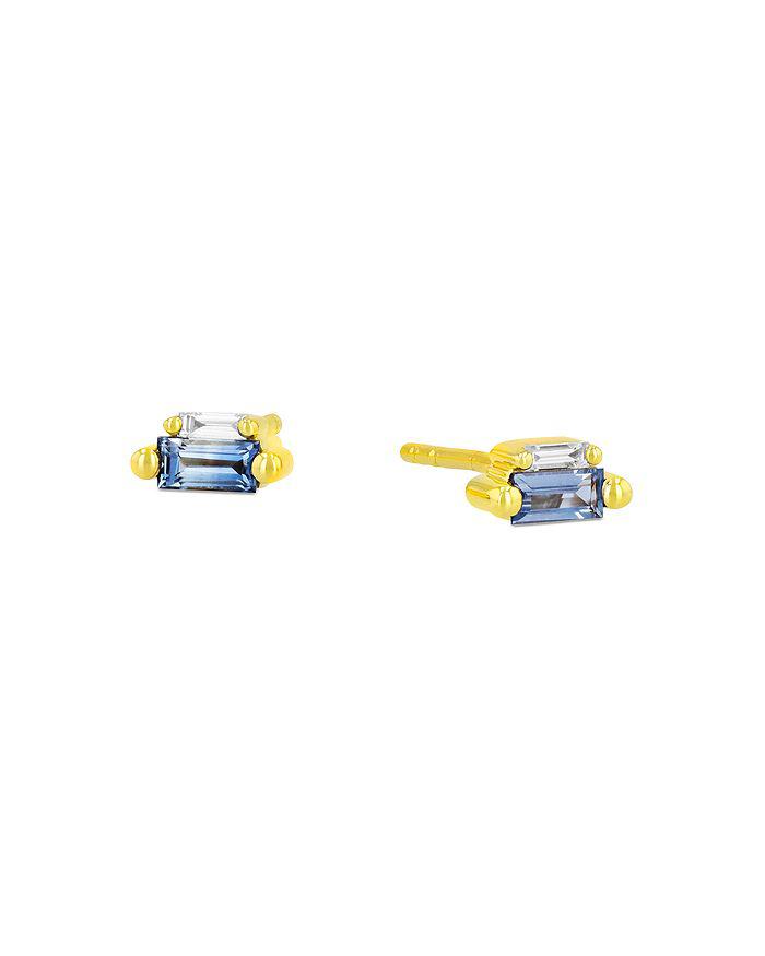 Suzanne Kalan 18K Yellow Gold Light Blue Sapphire & Diamond Baguette Stud Earrings