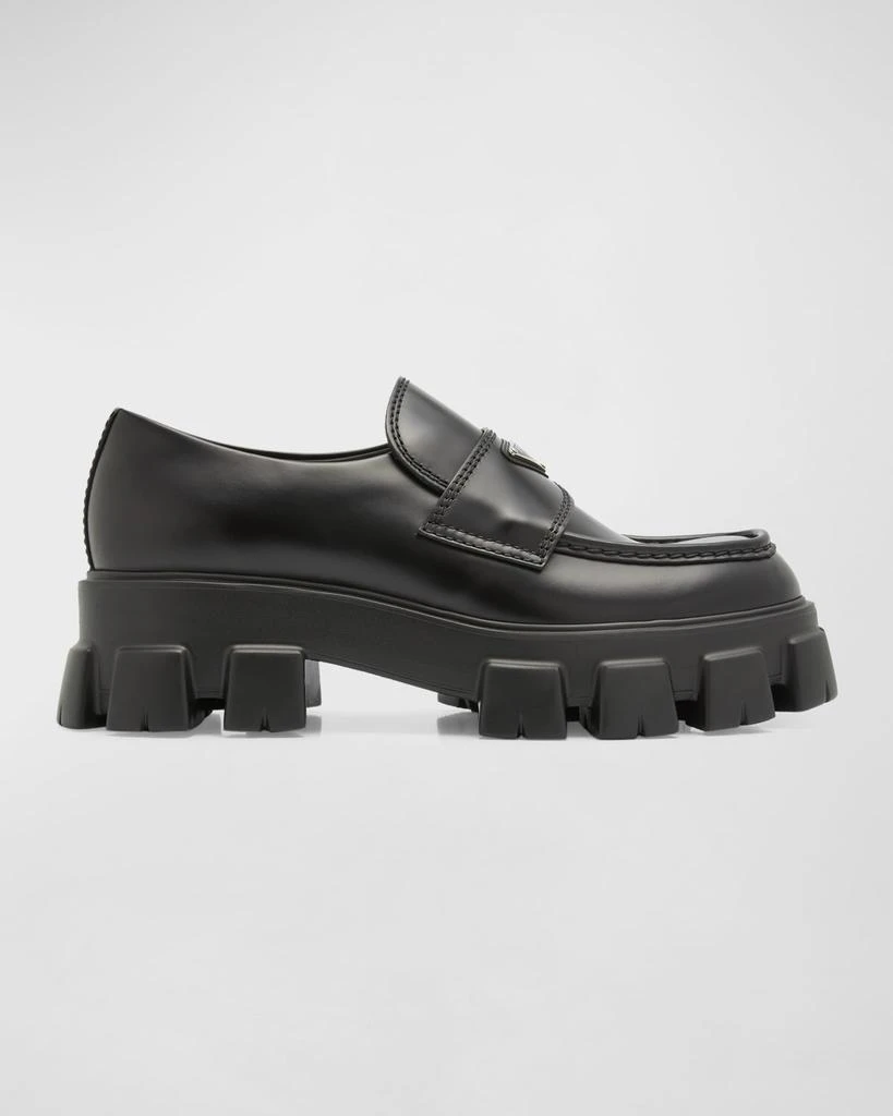 Prada Men's Monolith Lug-Sole Brushed Leather Loafers 1