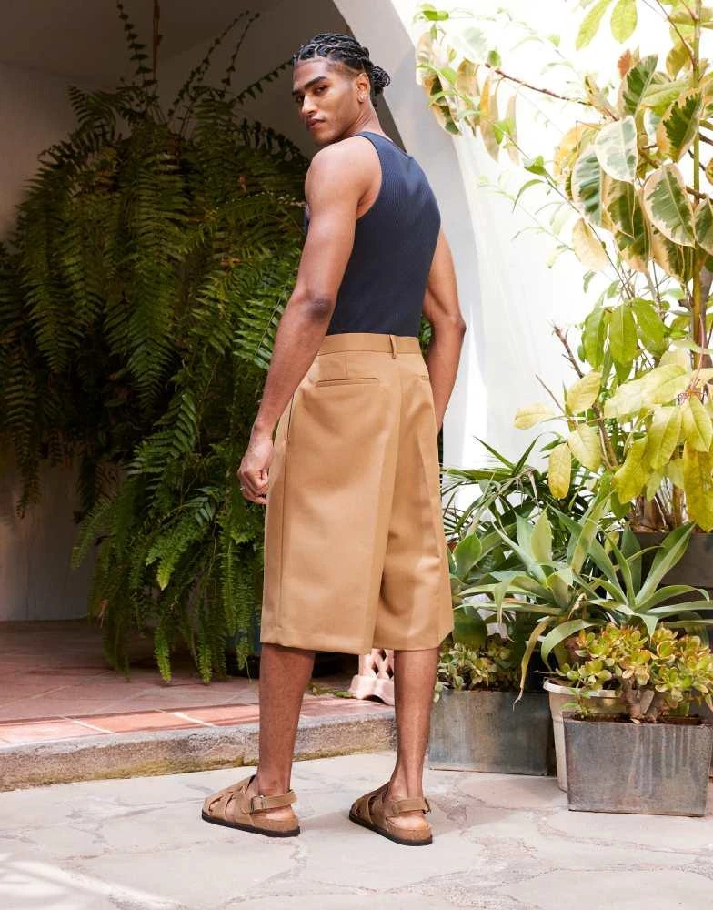 ASOS ASOS DESIGN smart oversized bermuda shorts with front pleat in camel 4