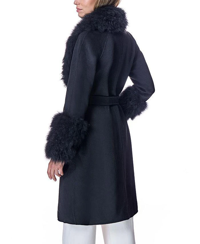 Maximilian Belted Wool Coat with Rhinestone Button 3
