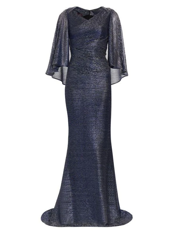 Talbot Runhof Metallic Cape-Back Gown 6