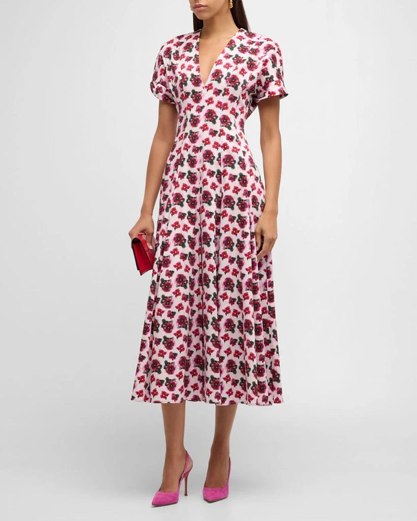 Jonathan Cohen Floral Pleated V-Neck Midi Dress 1