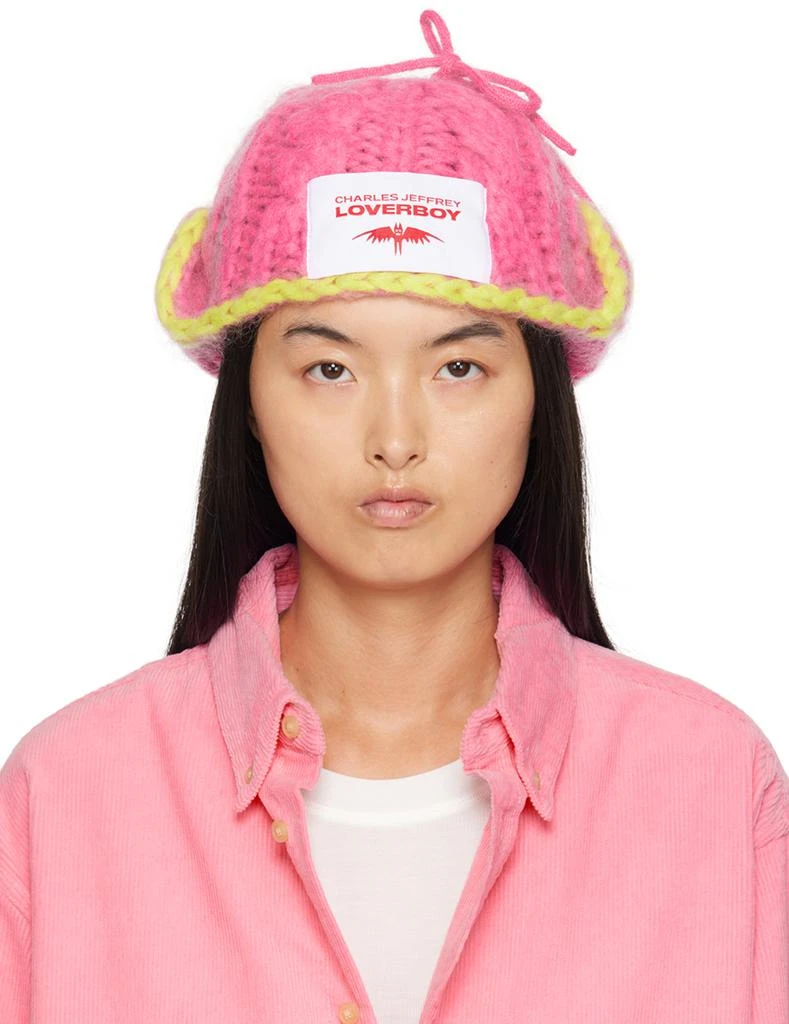 Charles Jeffrey Loverboy Pink & Yellow Chunky Aviator Beanie 1