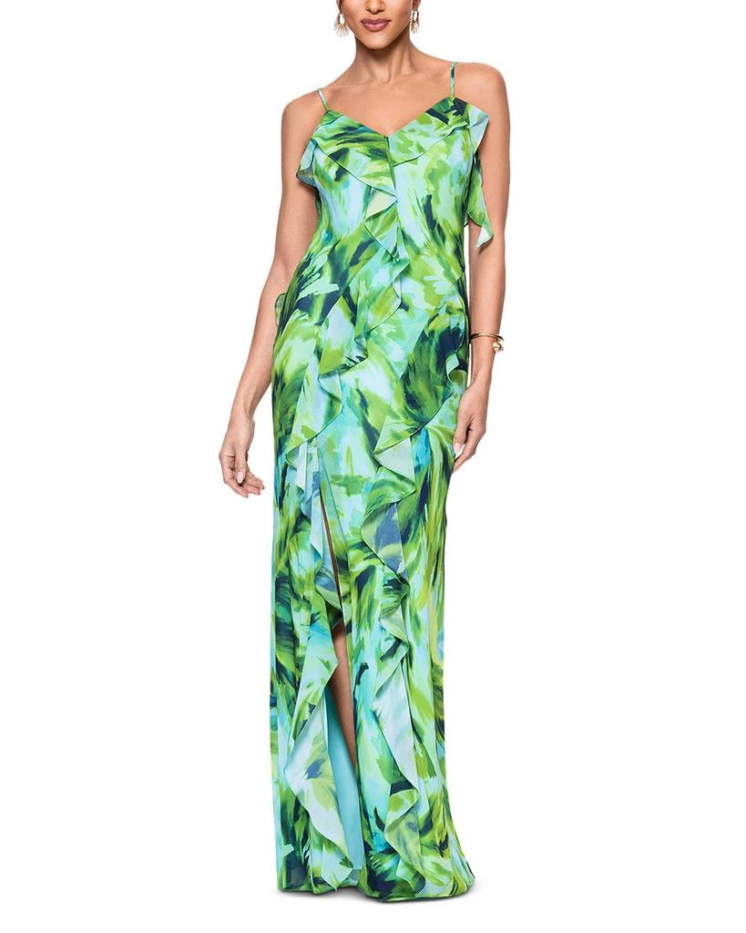 AQUA Printed Ruffle Chiffon Maxi Dress - Exclusive 1