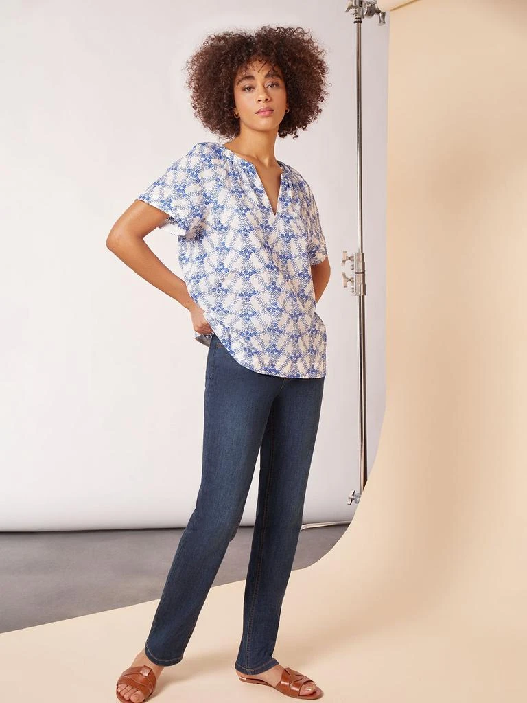 JONES NEW YORK Popover Floral Embroidery Short Sleeve Blouse 2