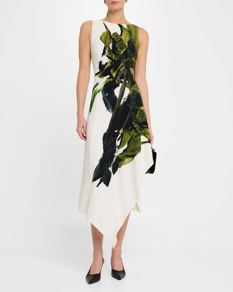 Jason Wu Brushstroke Boatneck Fit-Flare Crepe Dress 2