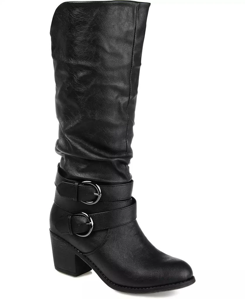Journee Collection Women's Late Rouched Buckle Mid Shaft Block Heel Boots 1