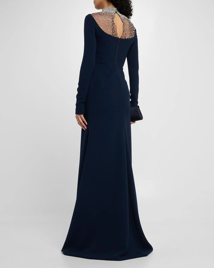 Naeem Khan Crystal Beaded Crepe Long-Sleeve Illusion Gown 3