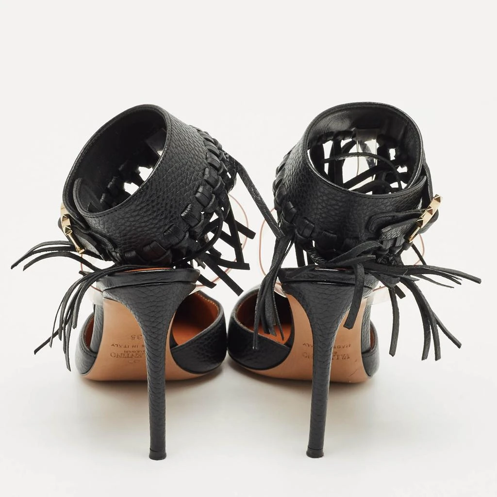 Valentino Valentino Black Leather C-Rockee Fringe Ankle Strap Sandals Size 35 5
