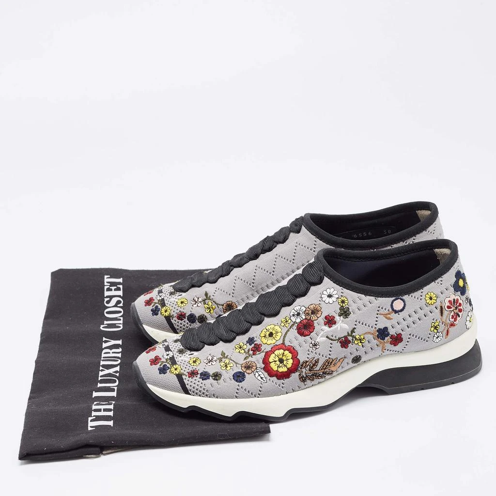 Fendi Fendi Grey Floral Embroidered Knit Fabric Slip On Sneakers Size 38 9