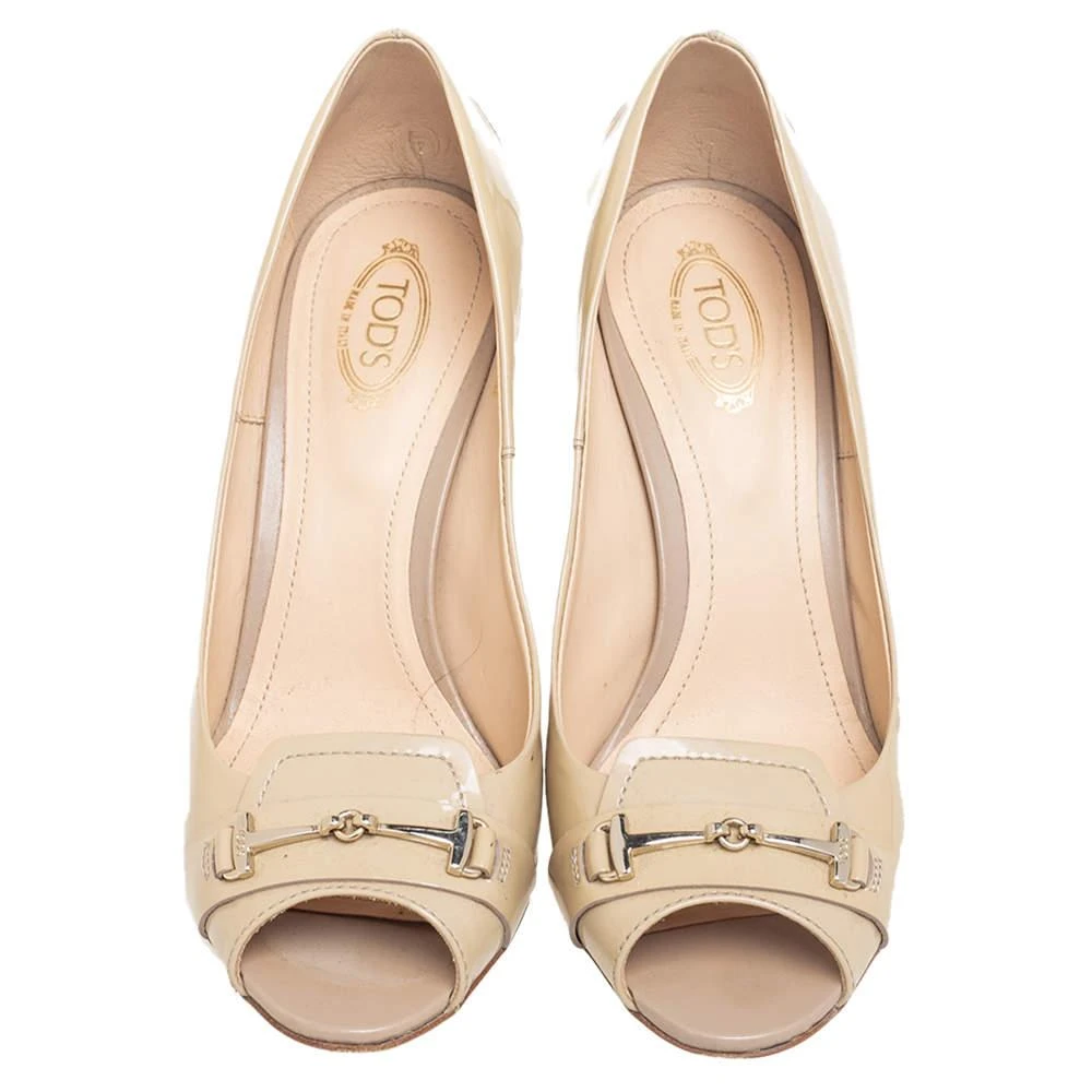 Tod's Tod's Beige Patent Leather Horsebit Open Toe Loafer Pumps Size 38 3