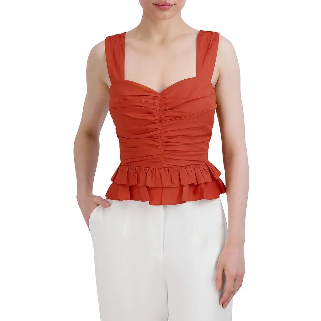 BCBG Womens Cotton Blend Ruched Peplum Top 3