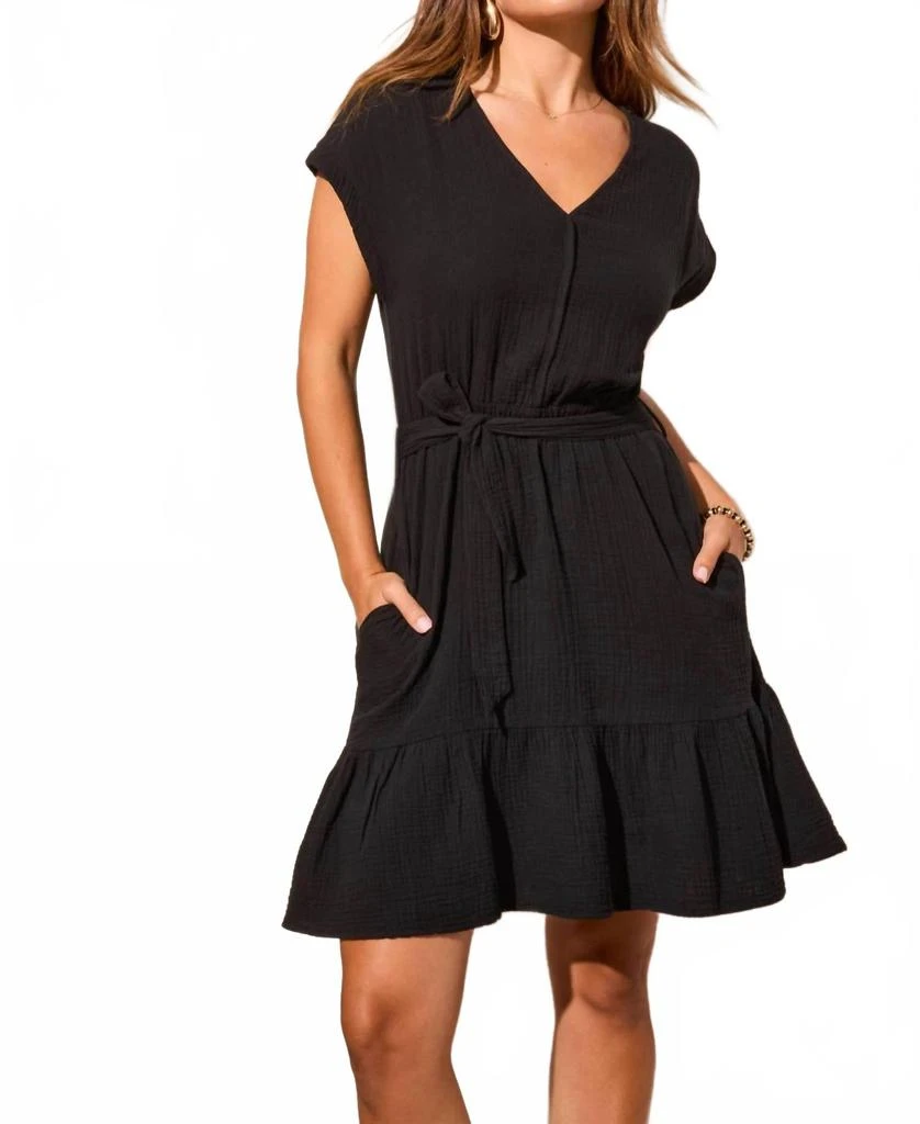 Tribal Cap Sleeve Dress With Pockets In Black 3
