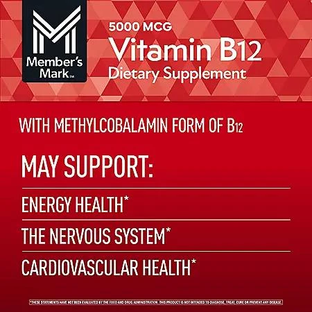 Member's Mark Member’s Mark Vitamin B12 Quick Dissolve Tablets, 5000 mcg, Cherry, 300 ct. 4