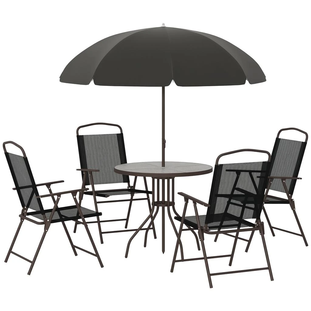 Hivvago 6-Piece Patio Dining Set with Umbrella, Folding Chairs 
Glass Table