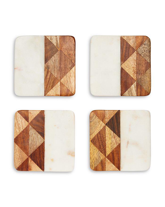 Be Home Rockham Marble and Wood Coasters, Set of 4