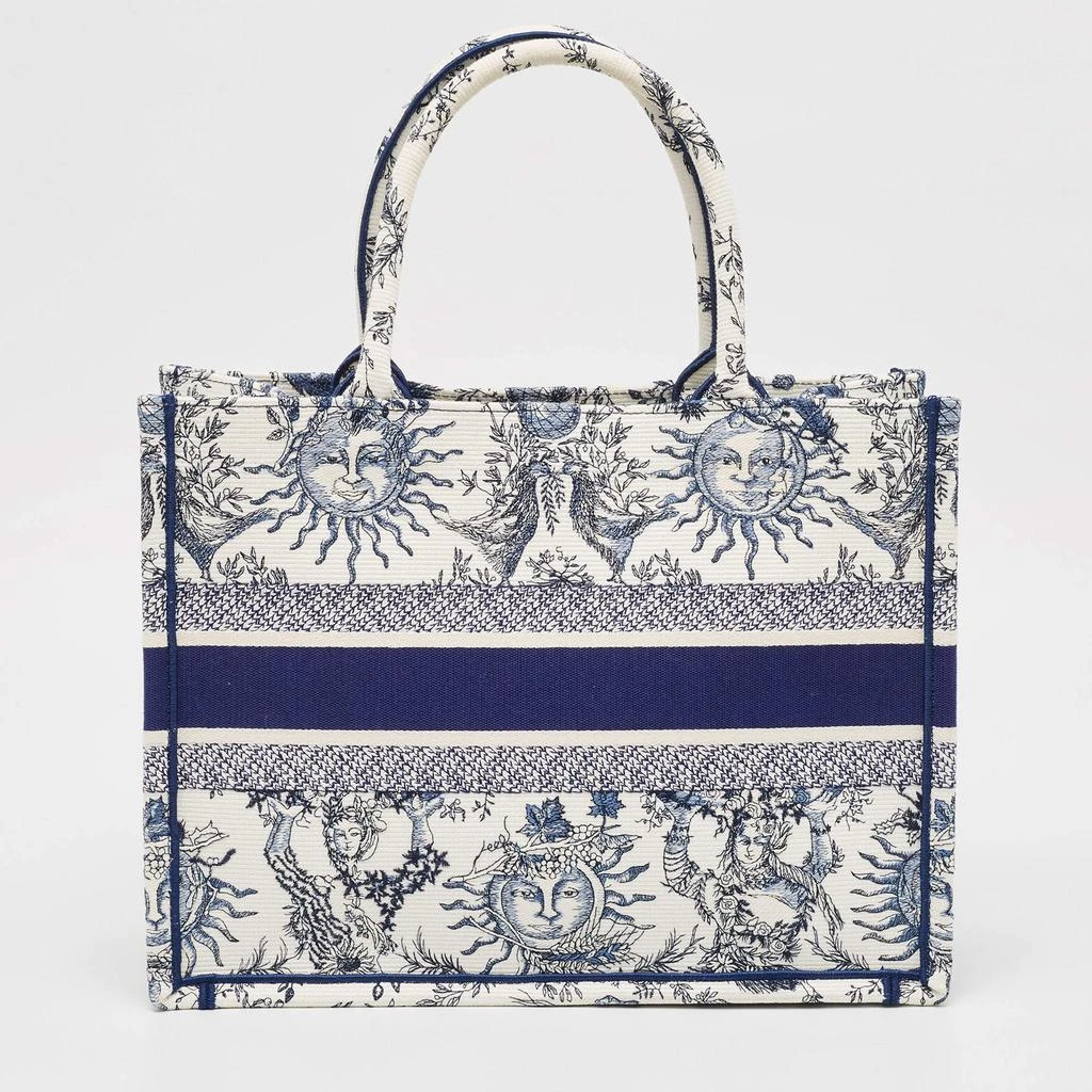 Dior Dior White/Blue Embroidered Toile De Jouy Soleil Canvas Medium Book Tote  4
