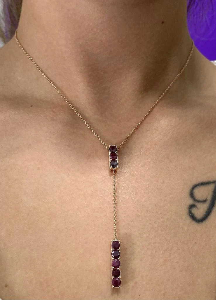 Savvy Cie Jewels ROSE GOLD PLATED OVER STERLING SILVER SIM. RUBY LONG DROP NECKLACE 2