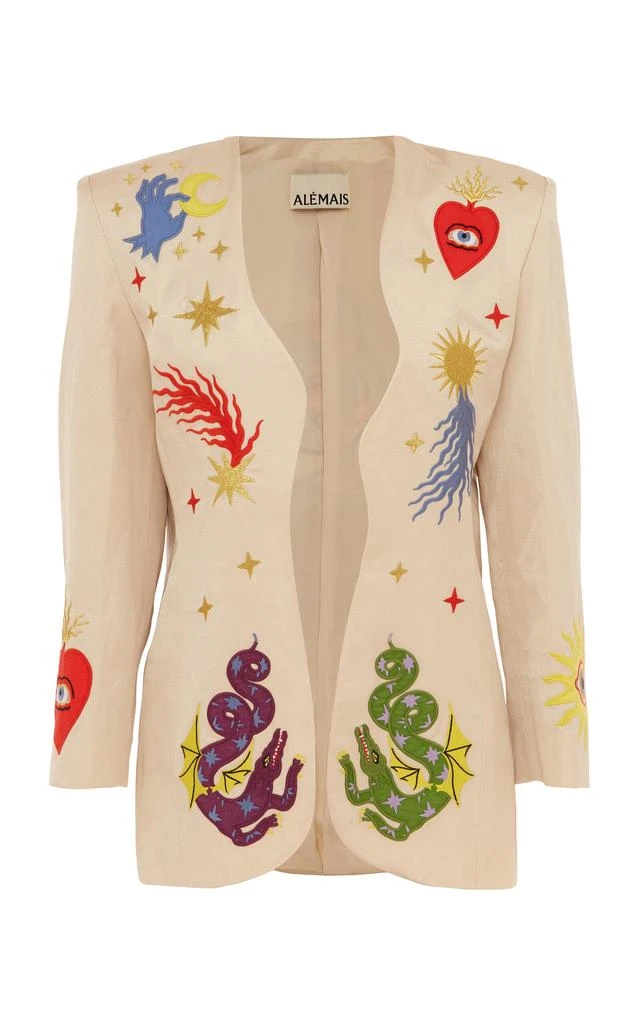 ALÉMAIS ALÉMAIS - Lou Embroidered Linen-Blend Blazer - Neutral - AU 6 - Moda Operandi 1