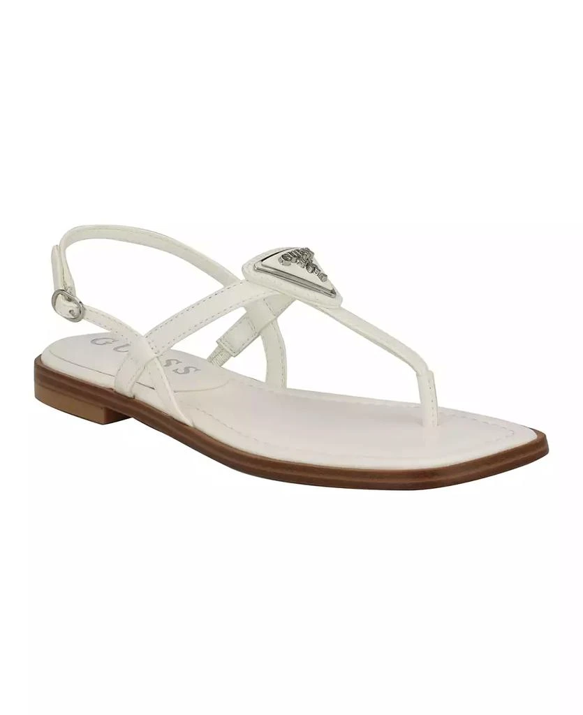 GUESS Women's Rainey Logo Sqaure Toe T-Strap Flat Sandals 1