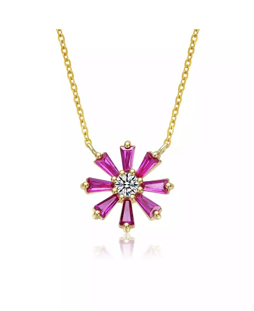 GiGiGirl Sterling Silver 14K Gold Plated Flower Necklace with Red Cubic Zirconia Petals