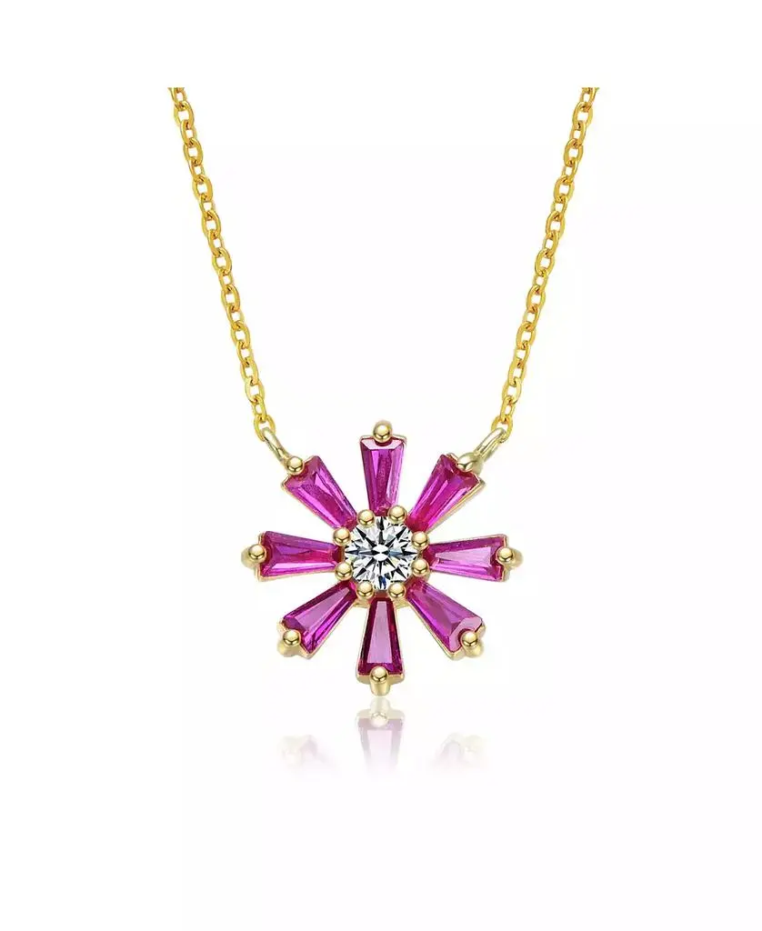 GiGiGirl Sterling Silver 14K Gold Plated Flower Necklace with Red Cubic Zirconia Petals