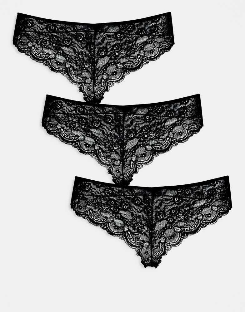 ASOS ASOS DESIGN Curve 3 pack no vpl & lace thong in black 2