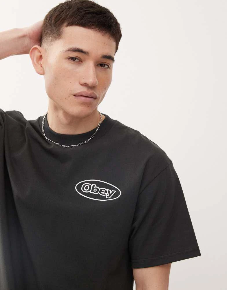 Obey Obey obey reaction graphic logo t-shirt with back print in vintage black 4