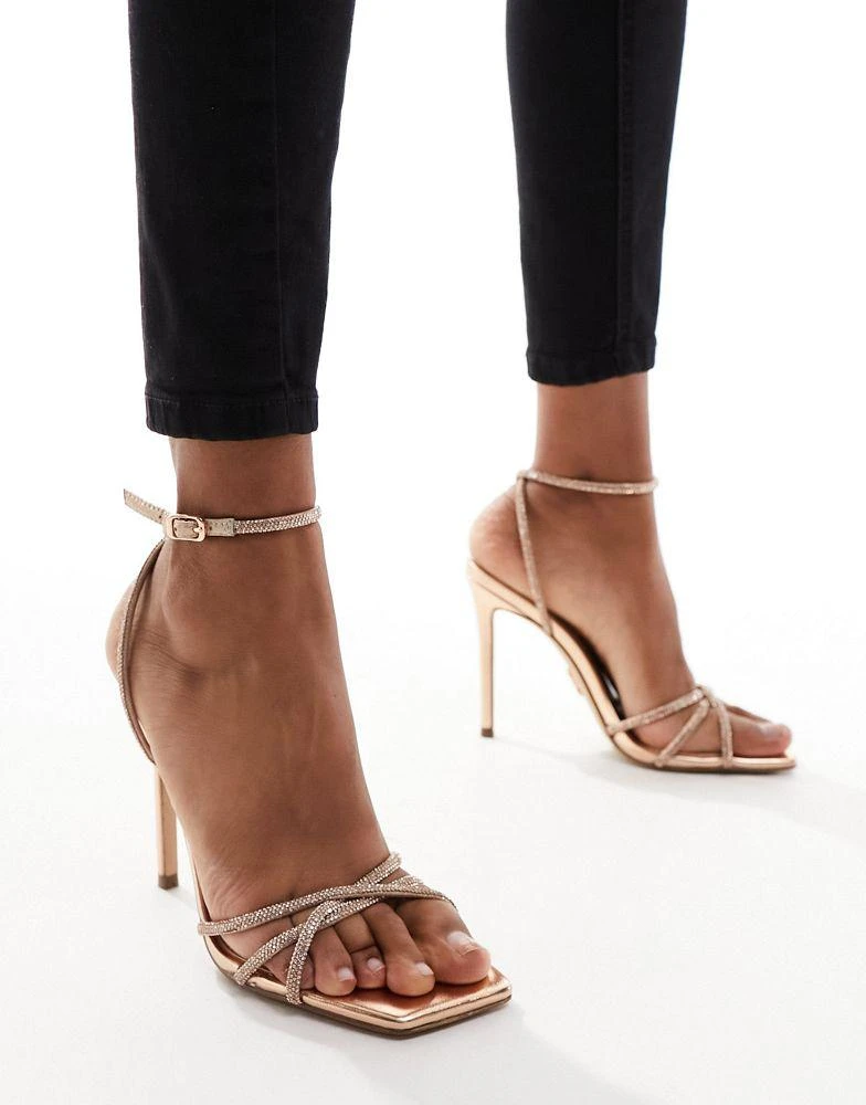 Steve Madden Steve Madden Slayed embellished strap heeled sandals in rose gold 4