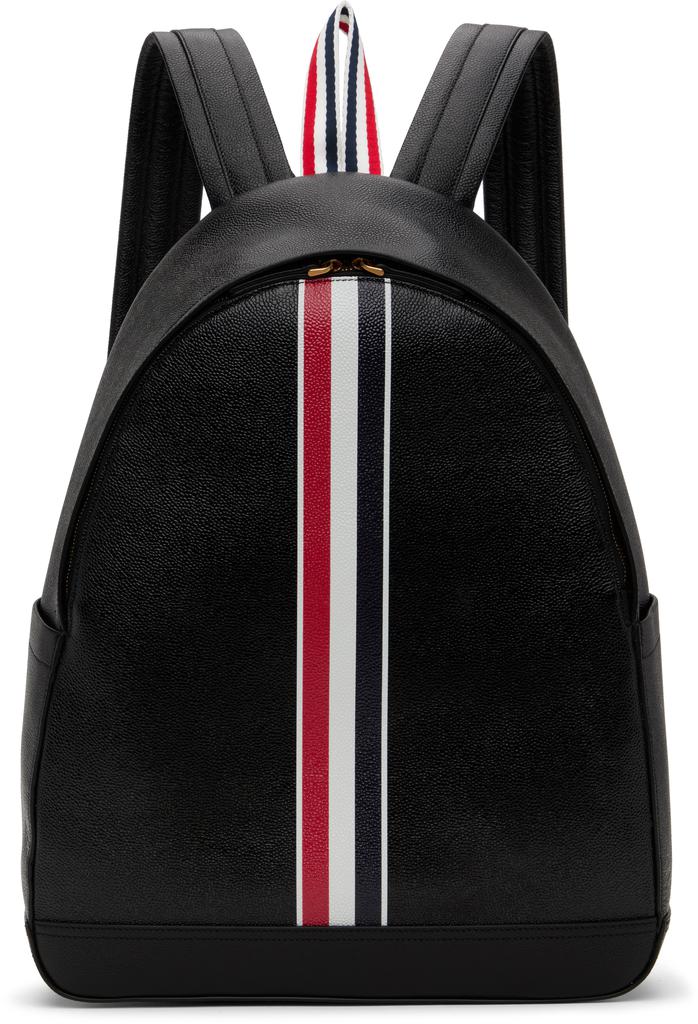 Thom Browne Black Pebble Grain RWB Stripe Backpack