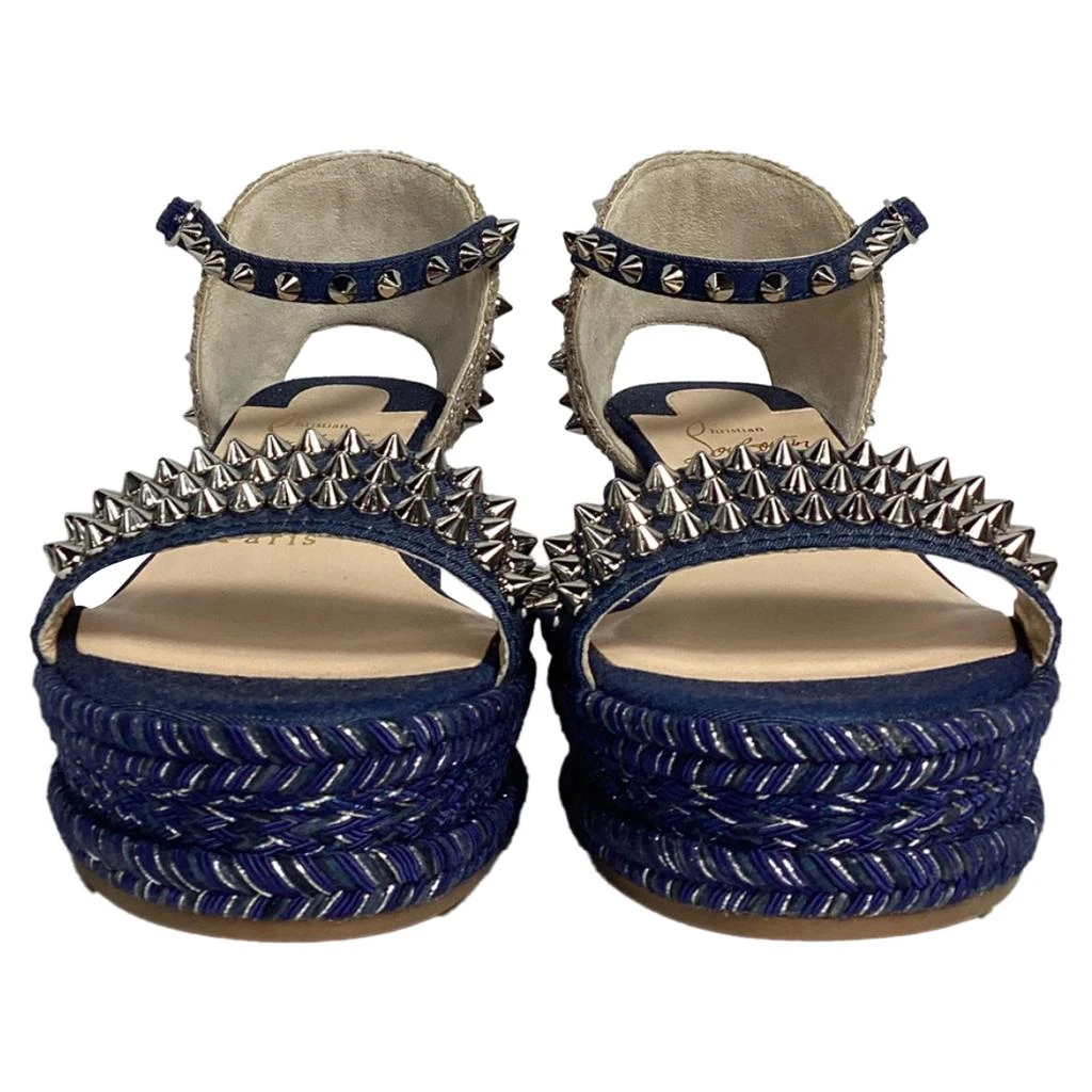 Christian Louboutin Madmonica Spike Wedge Ankle-Strap Sandals in Blue Denim 2
